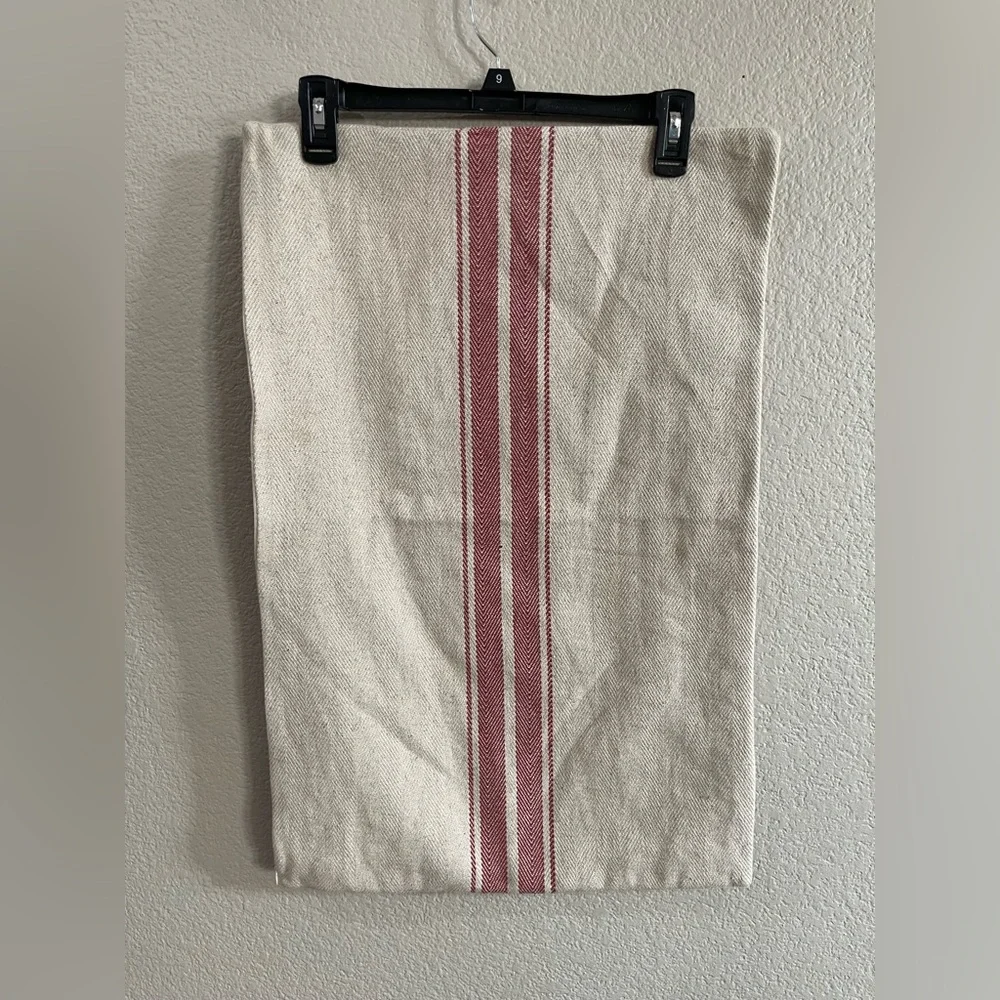 Pottery Barn linen blend pillow cases beige and red stripe 16x26